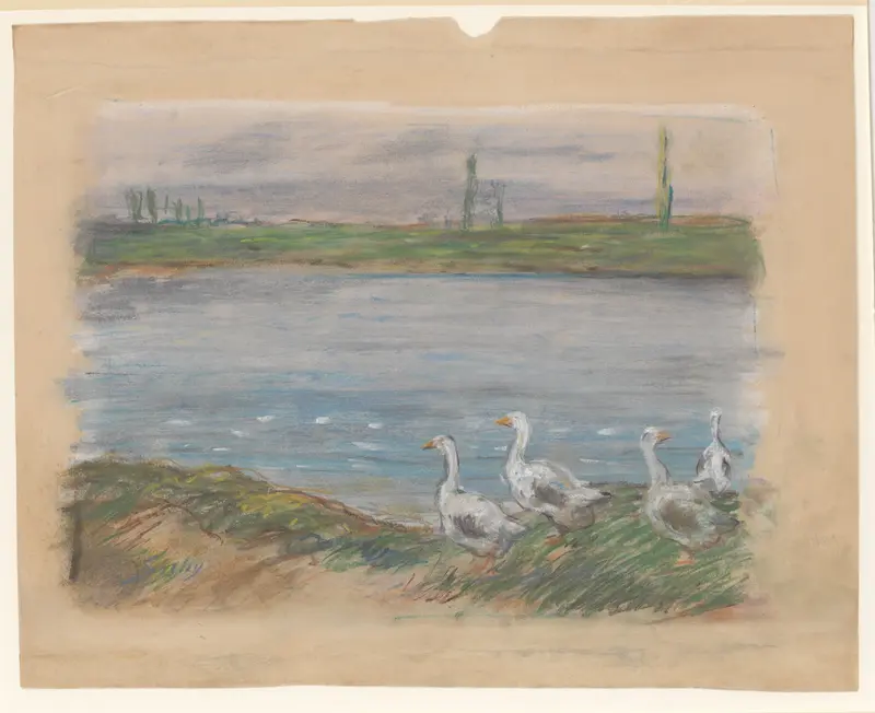Four Geese by the River Wall Art by Alfred Sisley - High-Resolution Digital Print