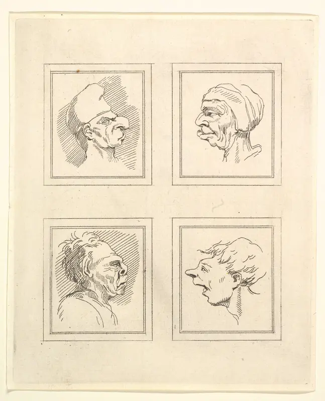 Four Heads (from Characaturas by Leonardo da Vinci, from Drawings by Wenceslaus Hollar, out of the Portland Museum) Wall Art by Wenceslaus Hollar - High-Resolution Digital Print