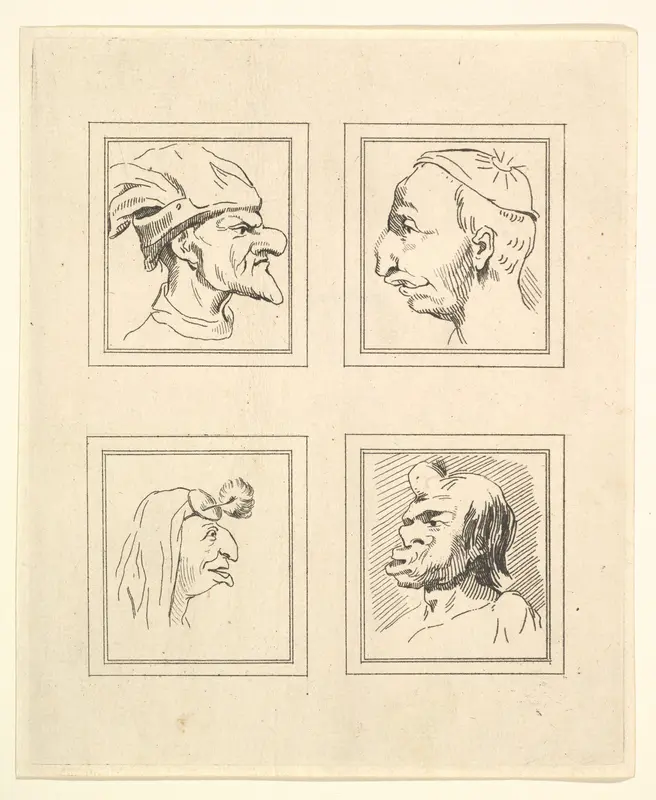 Four Heads (from Characaturas by Leonardo da Vinci, from Drawings by Wincelslaus Hollar, out of the Portland Museum) Wall Art by Wenceslaus Hollar - High-Resolution Digital Print