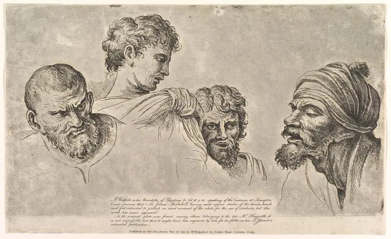 Four Heads From the Raphael Cartoons at Hampton Court Wall Art by William Hogarth - High-Resolution Digital Print