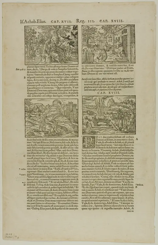 Four Illustrations to I Kings (recto) and Illustration to I Kings (verso) from Biblia Latina, plate 78 from Woodcuts from Books of the XVI Century Wall Art by Bernard Salomon - High-Resolution Digital Print