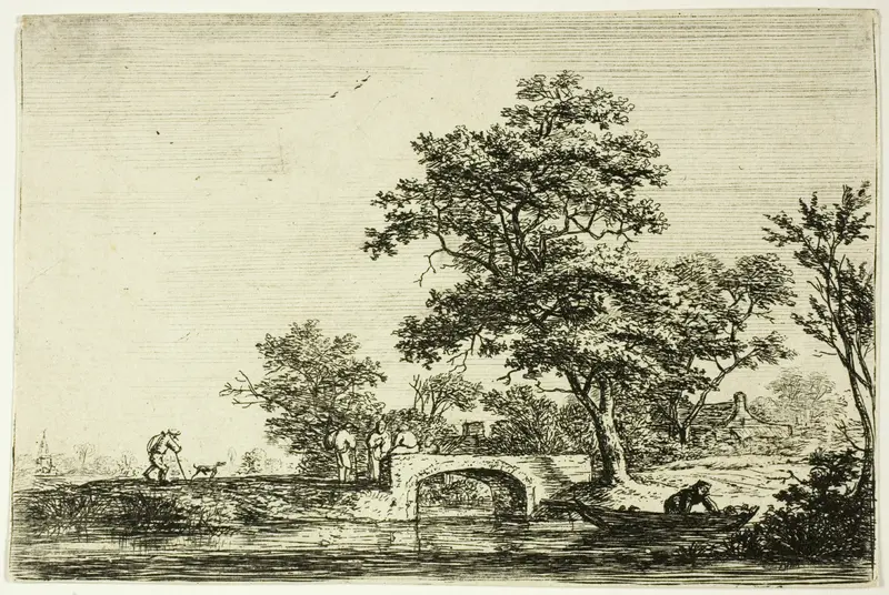 Four Men on a Stone Bridge Wall Art by Anthonie Waterloo - High-Resolution Digital Print