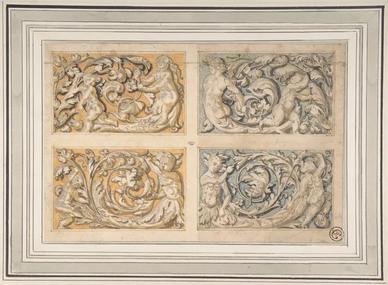 Four Panels with Rinceau Motif Wall Art by Anonymous, Italian, 17th century - High-Resolution Digital Print