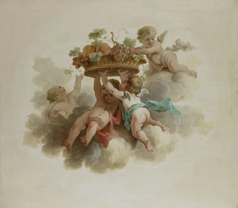 Four Putti Carrying a Fruit Basket Wall Art by anonymous - High-Resolution Digital Print