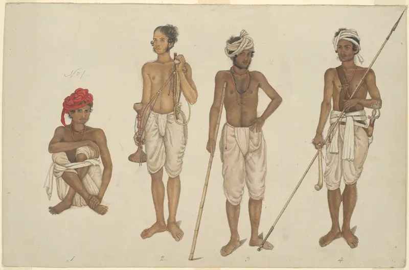 Four Recruits in White Dhotis, page from the Fraser Album Wall Art by Unknown - High-Resolution Digital Print