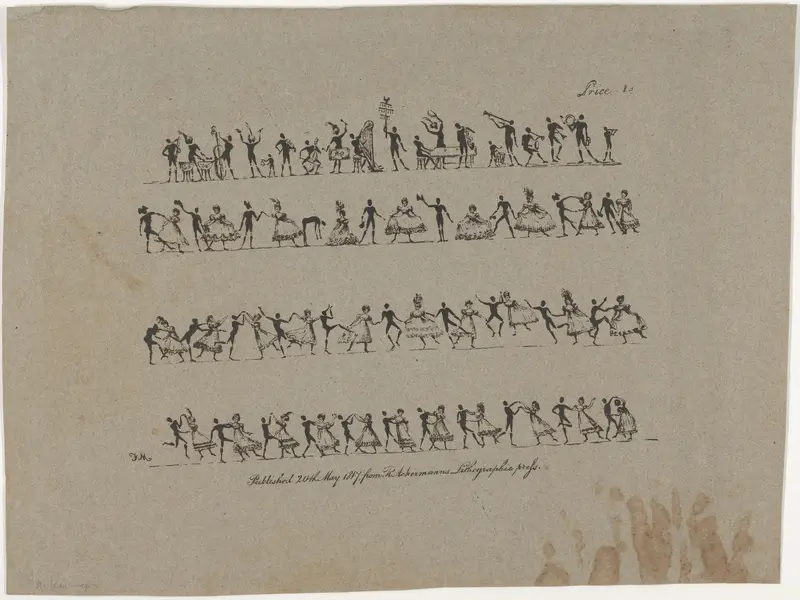 Four Rows of Musicians and Dancers Wall Art by Rudolph Ackermann, London - High-Resolution Digital Print