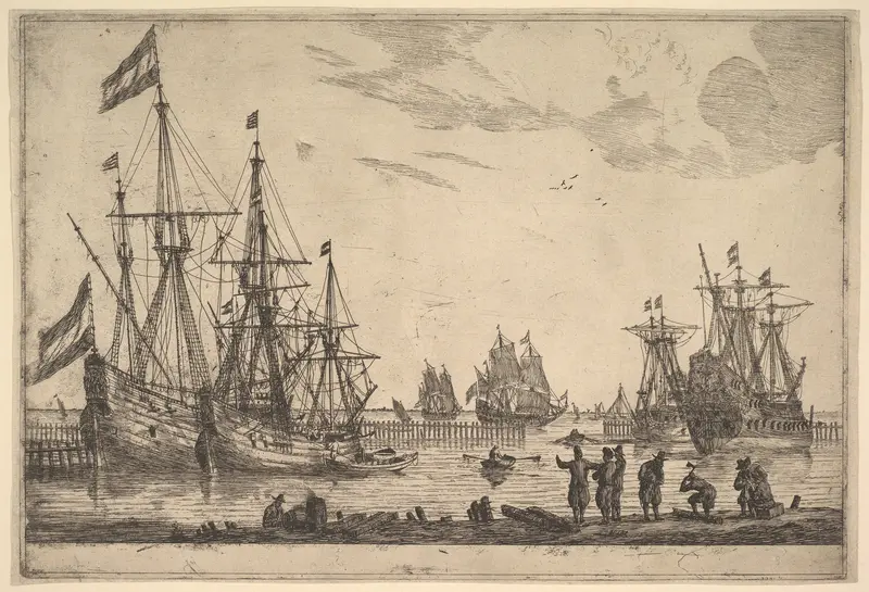 Four Sailing Vessels near a Breakwater Wall Art by Reinier Nooms, called Zeeman - High-Resolution Digital Print
