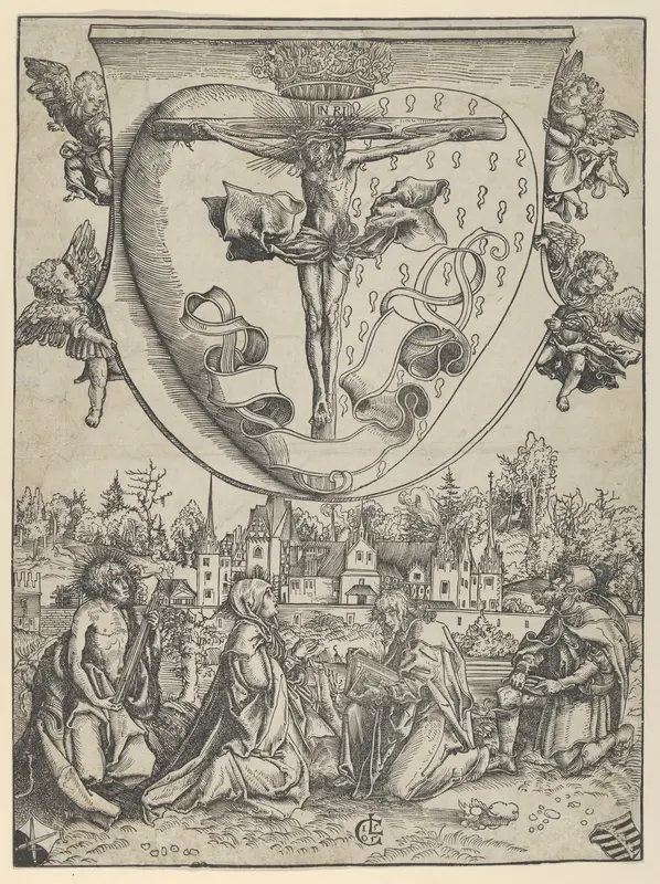 Four Saints Adoring Christ Crucified on the Sacred Heart Wall Art by Lucas Cranach the Elder - High-Resolution Digital Print