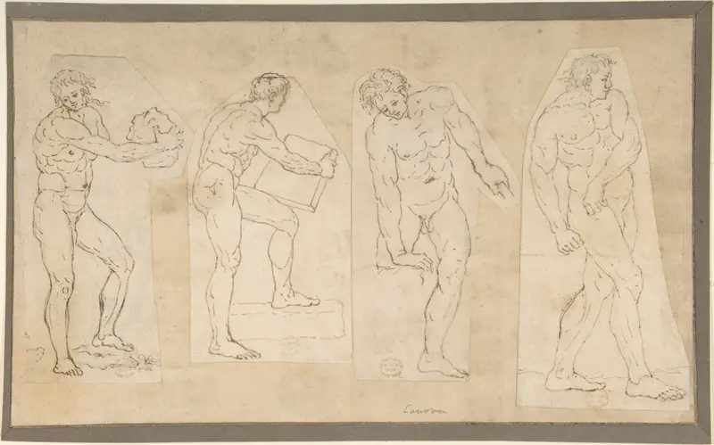 Four Studies of Nude Men Wall Art by Anonymous, Italian, early 19th century - High-Resolution Digital Print