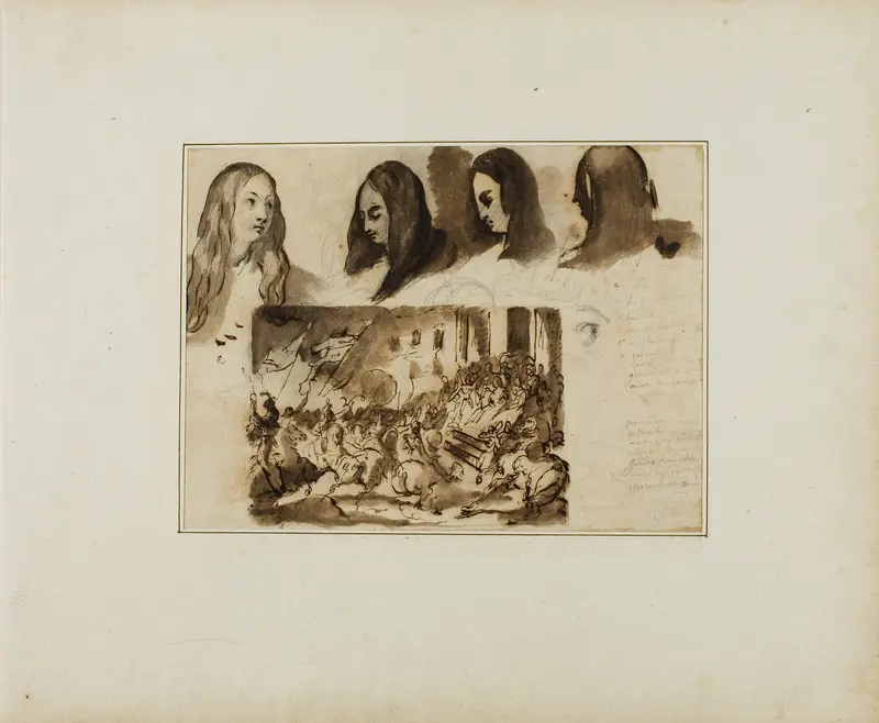 Four Views of a Woman's Head; a Parade Before Louis XVIII