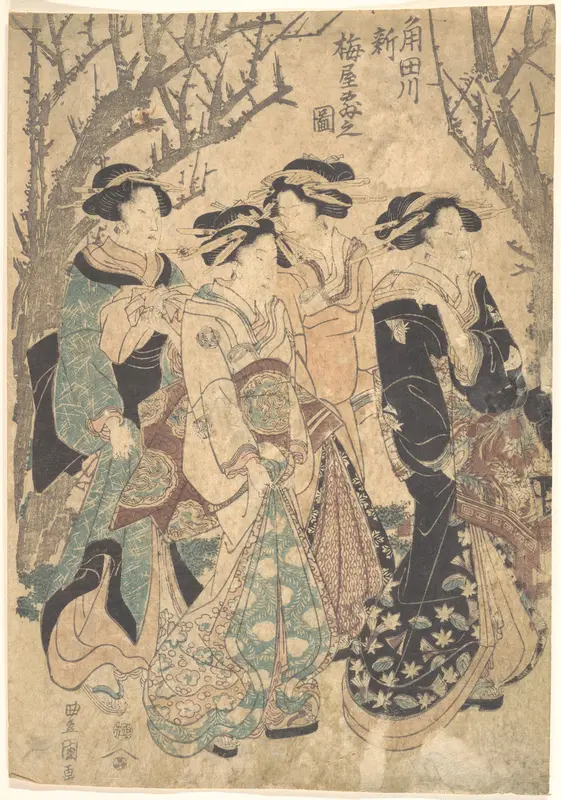 Four Women Passing a Group of Trees Wall Art by Utagawa Toyokuni I - High-Resolution Digital Print