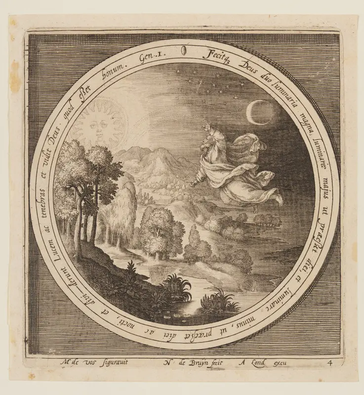 Fourth Day: The Creation of the Sun, Moon, and Stars, from The Creation to the Expulsion from Paradise Wall Art by Nicolaes de Bruyn - High-Resolution Digital Print
