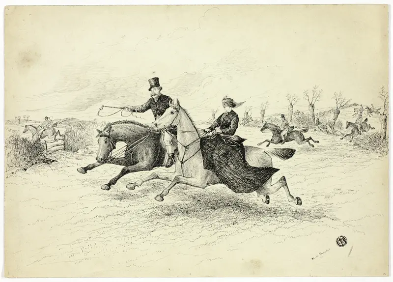 Fox Hunt, Lady and Gentleman Riders Wall Art by W. H. Temple - High-Resolution Digital Print