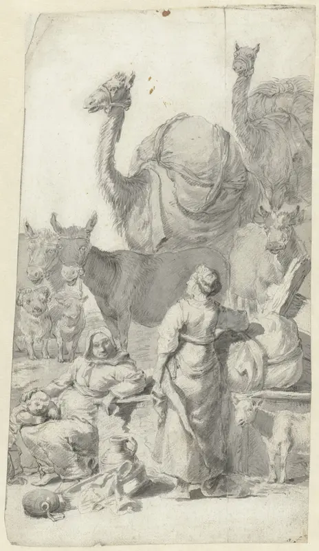 Fragment met de ontmoeting van Jacob en Esau (?) Wall Art by anonymous - High-Resolution Digital Print