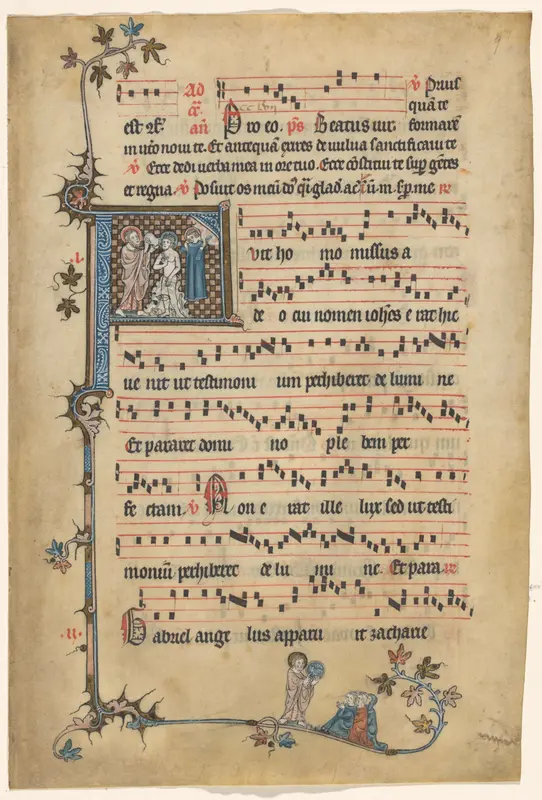 Fragment van een antiphonarium: initiaal F met doop van Christus Wall Art by anonymous - High-Resolution Digital Print