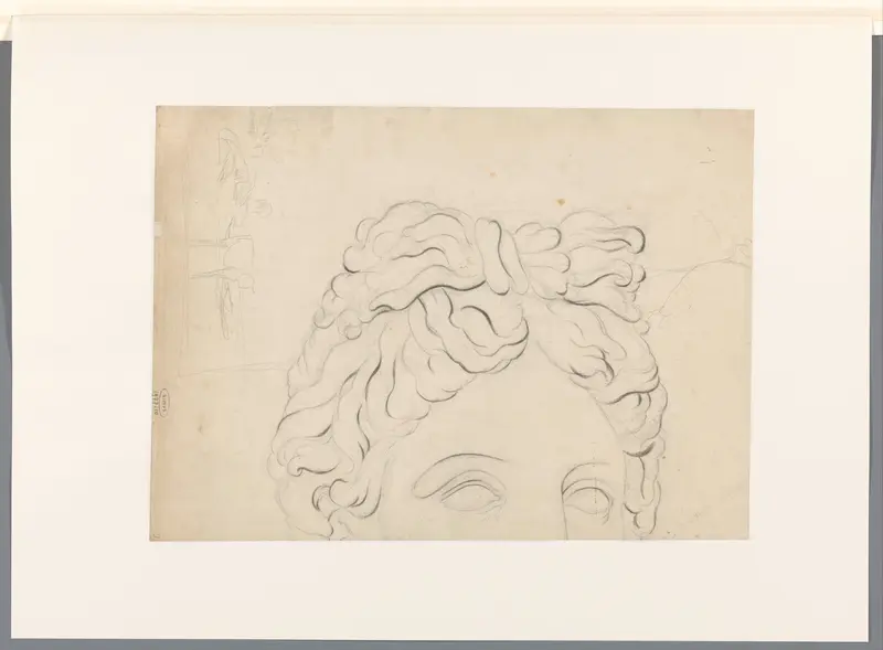 Fragment van een grote tekening van een klassieke kop en een schetsje van vee Wall Art by Lodewijk Johannes Kleijn - High-Resolution Digital Print