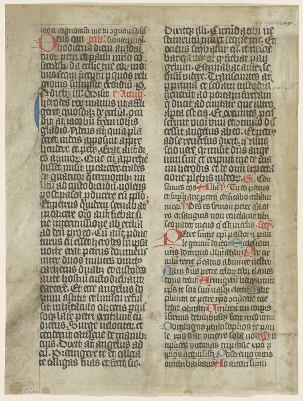 Fragment van een handschrift met initialen in rood en blauw Wall Art by anonymous - High-Resolution Digital Print