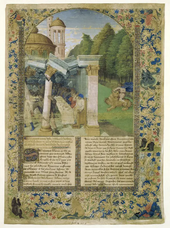 Fragment van een Historiebijbel: twee scènes uit het leven van Samson Wall Art by anonymous - High-Resolution Digital Print