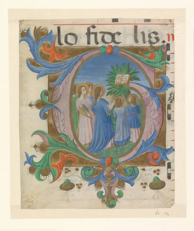 Fragment van een koorboek: initiaal G met zingende martelaren Wall Art by Unknown - High-Resolution Digital Print