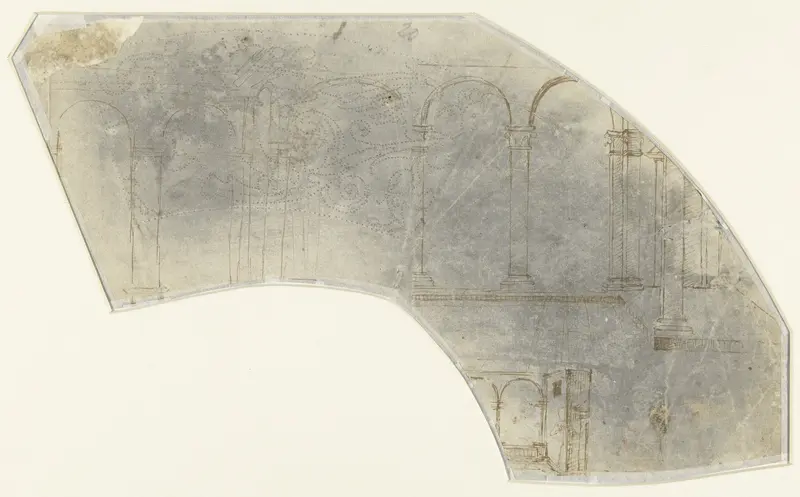 Fragment van een schetsblad met ontwerpen van interieurs en architectuurstudie Wall Art by anonymous - High-Resolution Digital Print