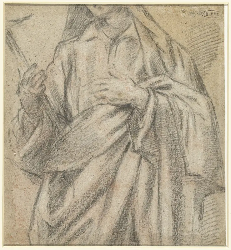 Fragment van een staande mannenfiguur met crucifix Wall Art by Unknown - High-Resolution Digital Print