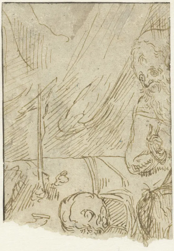 Fragment van een tekening voorstellende de heilige Hieronymus Wall Art by Unknown - High-Resolution Digital Print