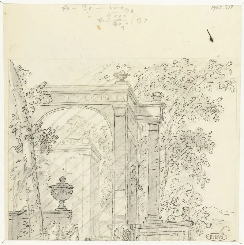 Fragment van een tuingezicht met architectuur en figuren Wall Art by Unknown - High-Resolution Digital Print