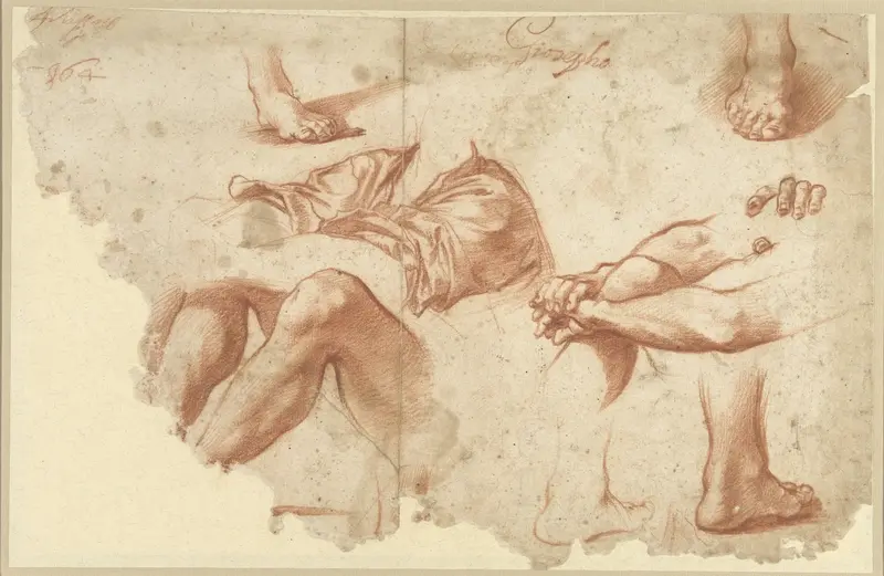 Fragment van studieblad met armen, benen, voeten Wall Art by anonymous - High-Resolution Digital Print