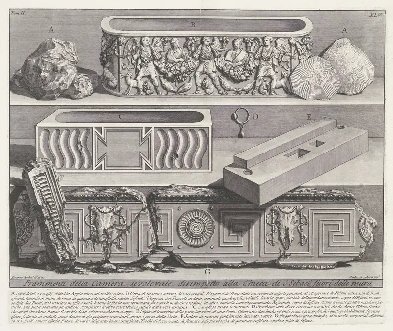 Fragmenten uit de graftombe tegenover de Sint-Sebastiaan buiten de Muren te Rome Wall Art by Unknown - High-Resolution Digital Print
