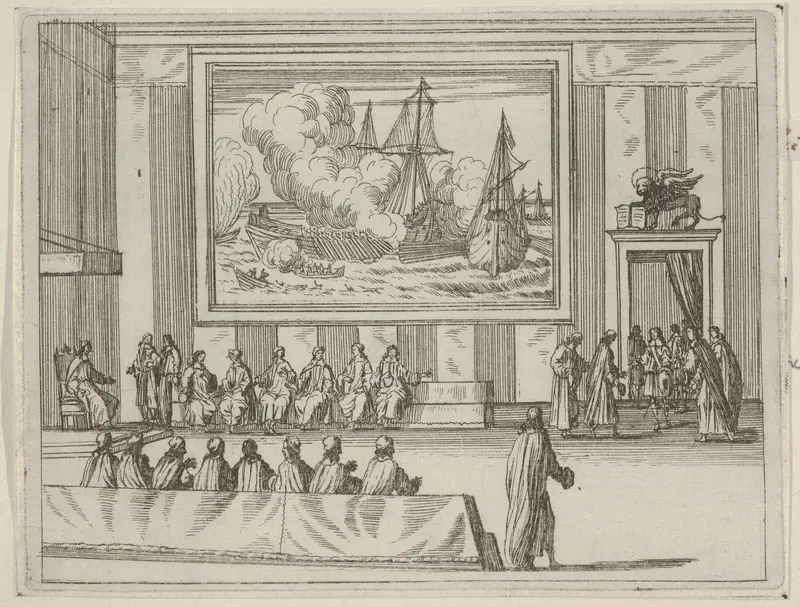 Francesco I d'Este Presents Himself with Warmth and Humility with Representatives of the Republic of Venice and the Duke of Savoy, from "L'Idea di un Principe ed Eroe Cristiano in Francesco I d'Este, di Modena e Reggio Duca VIII [...]" Wall Art by Bartolomeo Fenice (Fénis) - High-Resolution Digital Print