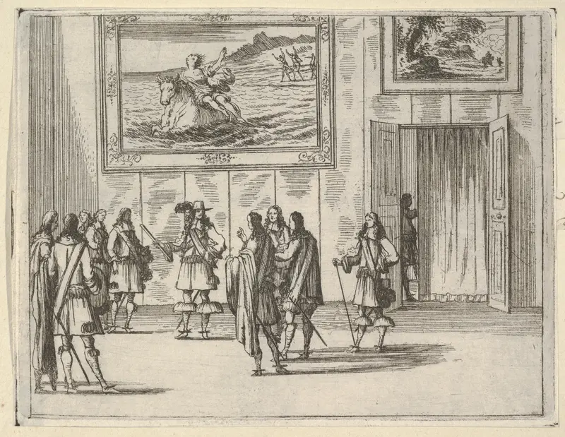 Francesco I d'Este Receives the General of the French King's Army in Italy, depicted in a room beneath The Rape of Europa, from "L'Idea di un Principe ed Eroe Cristiano in Francesco I d'Este, di Modena e Reggio Duca VIII [...]" Wall Art by Bartolomeo Fenice (Fénis) - High-Resolution Digital Print