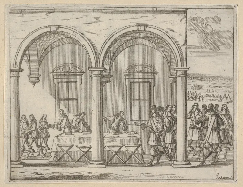 Francesco I d'Este Sustains Himself While on His War Campaign, from "L'Idea di un Principe ed Eroe Cristiano in Francesco I d'Este, di Modena e Reggio Duca VIII [...]" Wall Art by Bartolomeo Fenice (Fénis) - High-Resolution Digital Print