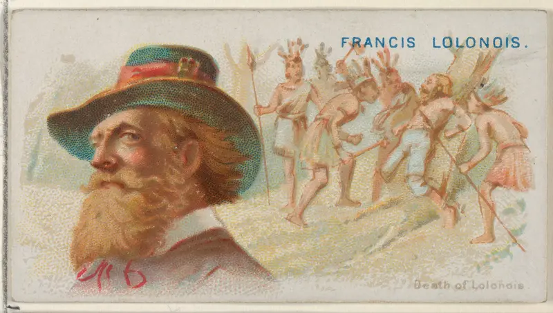 Francis Lolonois, Death of Lolonois, from the Pirates of the Spanish Main series (N19) for Allen & Ginter Cigarettes Wall Art by Allen & Ginter - High-Resolution Digital Print