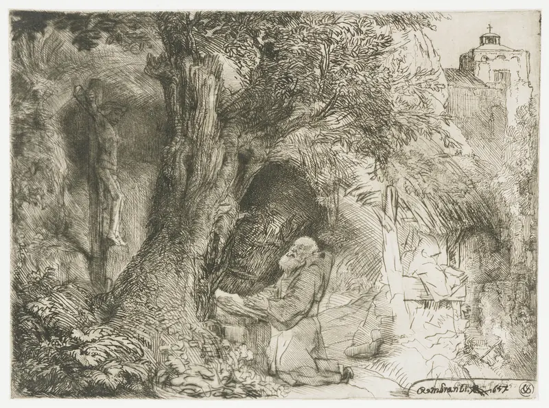 Franciscus, knielend in gebed onder een boom Wall Art by Unknown - High-Resolution Digital Print