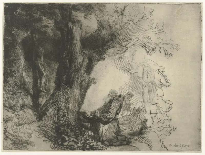 Franciscus knielend in gebed onder een boom Wall Art by Unknown - High-Resolution Digital Print