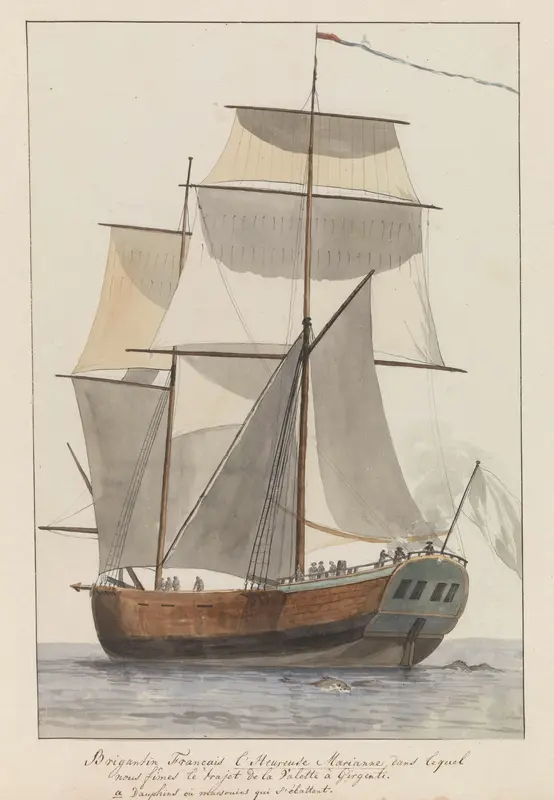 Frans brigantijn schip l'Heureuse Marianne waarop het reisgezelschap van Valette naar Agrigento vaarde Wall Art by Louis Ducros - High-Resolution Digital Print