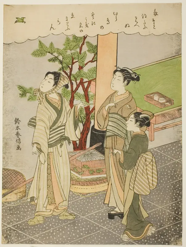 Freeing a captured bird Wall Art by Suzuki Harunobu - High-Resolution Digital Print