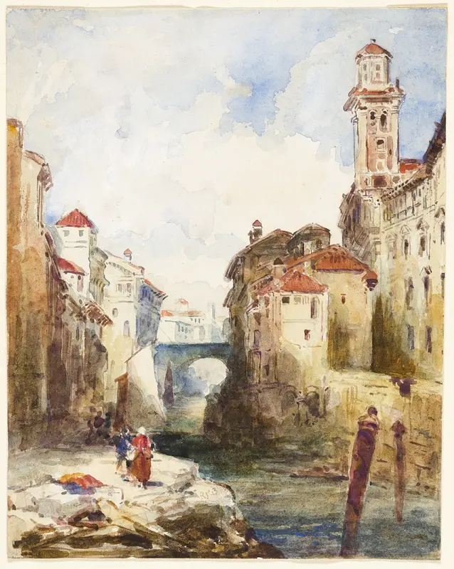 French Town, Buildings and River Wall Art by Richard Parkes Bonington - High-Resolution Digital Print