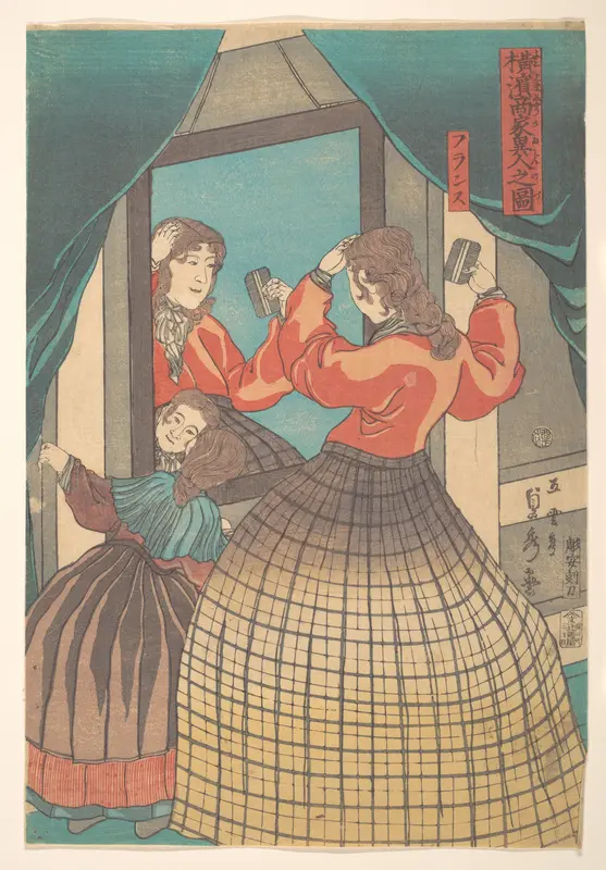 French Woman and Girl, from the series Foreign Merchants in Yokohama (Yokohama shōka ijin no zu) Wall Art by Utagawa (Gountei) Sadahide - High-Resolution Digital Print