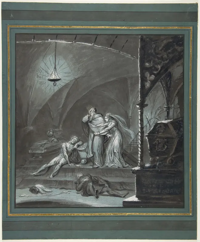 Friar Lawrence and Juliet Discover the Bodies of Romeo and Paris (Romeo and Juliet, Act 5, scene 3) Wall Art by Anonymous, French, 19th century - High-Resolution Digital Print