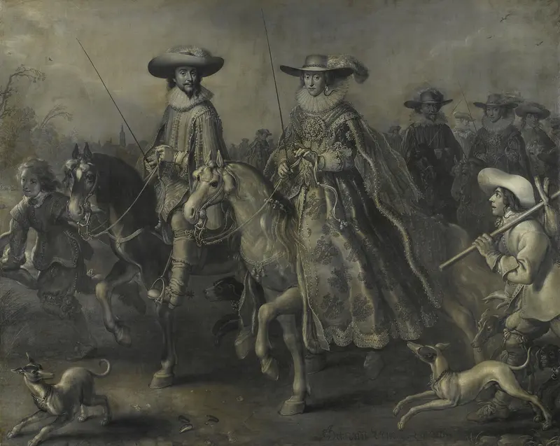 Friedrich V (1596-1632), Elector of the Palatinate, King of Bohemia, and his Wife Elizabeth Stuart (1596-1662) on Horseback Wall Art by Adriaen Pietersz van de Venne - High-Resolution Digital Print