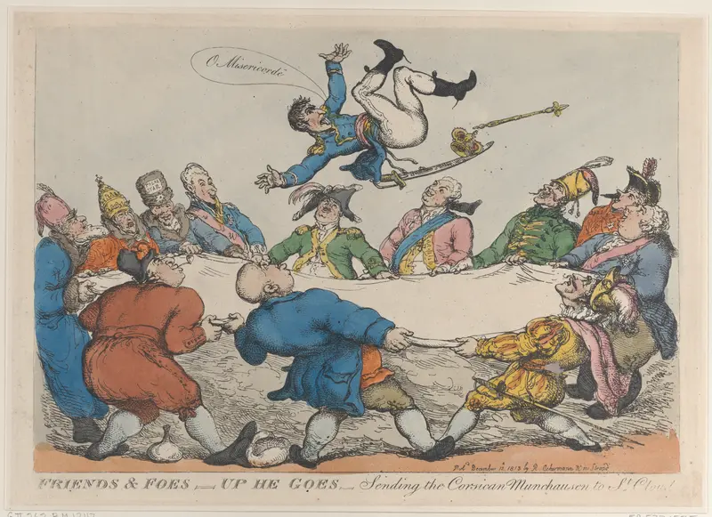 Friends and Foes–Up He Goes–Sending the Corsican Munchausen to St. Cloud's Wall Art by Thomas Rowlandson - High-Resolution Digital Print