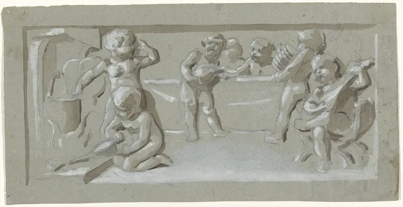 Fries met kokende, etende en musicerende putti Wall Art by Johan Braakensiek - High-Resolution Digital Print