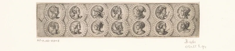 Fries met veertien bustes in twee rijen medaillons Wall Art by Unknown artist - High-Resolution Digital Print