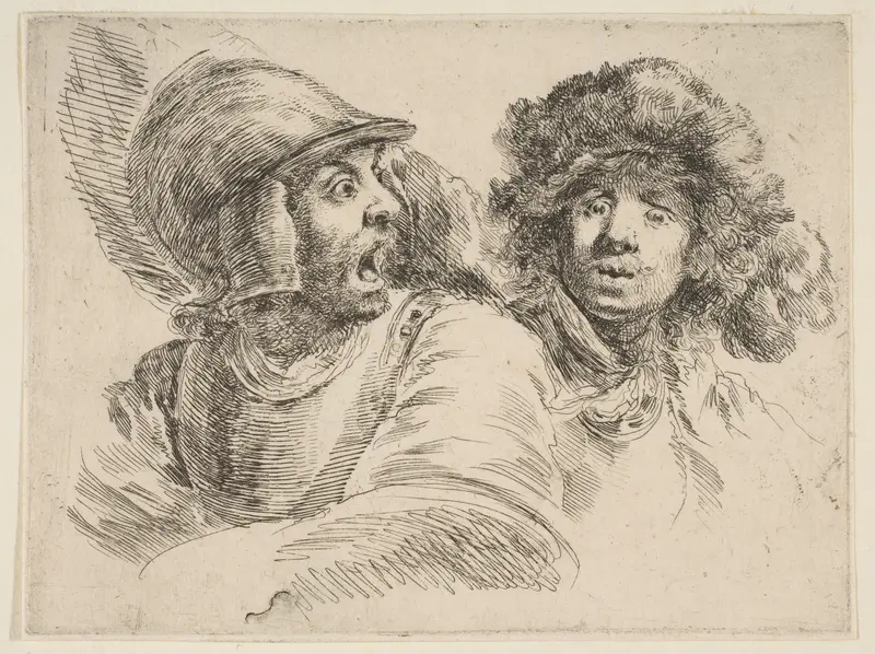 Frightened Soldier and a Man in a Fur Hat Wall Art by Stefano della Bella - High-Resolution Digital Print