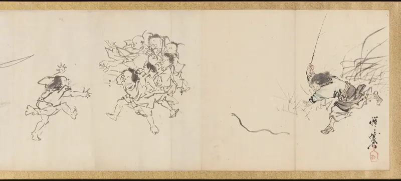 Frolicking Figures and Animals Wall Art by Kawanabe Kyōsai 河鍋暁斎 - High-Resolution Digital Print