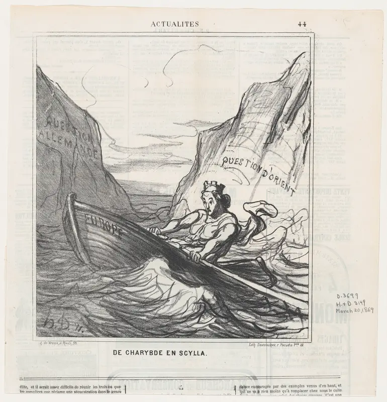 From Scylla to Charybdis, from 'News of the day,' published in Le Charivari, March 20, 1869 Wall Art by Honoré Daumier - High-Resolution Digital Print
