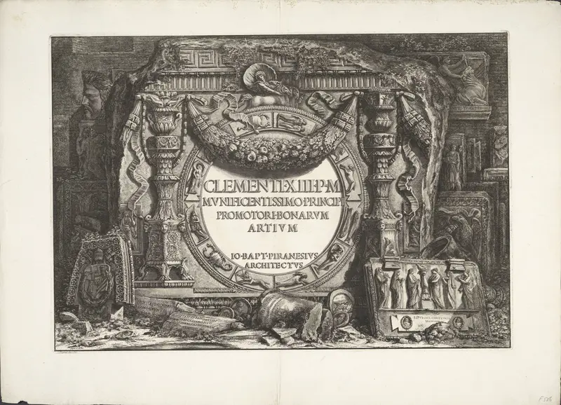 Frontispice met een groep ornamentele wandfragmenten Wall Art by Unknown - High-Resolution Digital Print