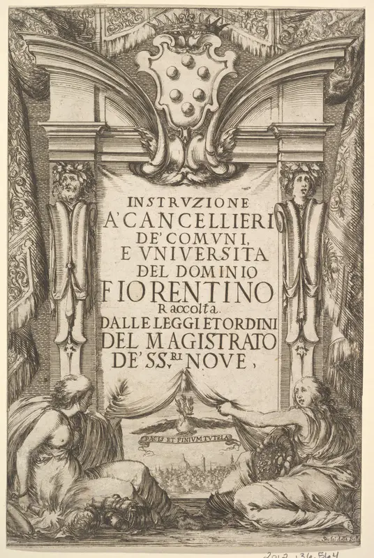Frontispiece for "Instructions for Chancellors" (Instruzione a' Cancellieri) Wall Art by Stefano della Bella - High-Resolution Digital Print