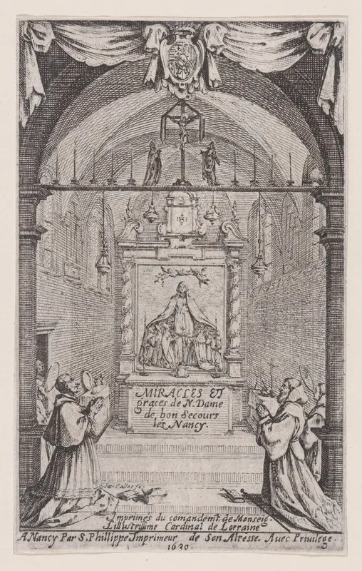 Frontispiece, from "Des Miracles et Graces de Notre-Dame de Bon-Secours-Les-Nancy" (Miracles and Graces of Notre-Dame-de-Bon-Secours, Nancy) Wall Art by Jacques Callot - High-Resolution Digital Print